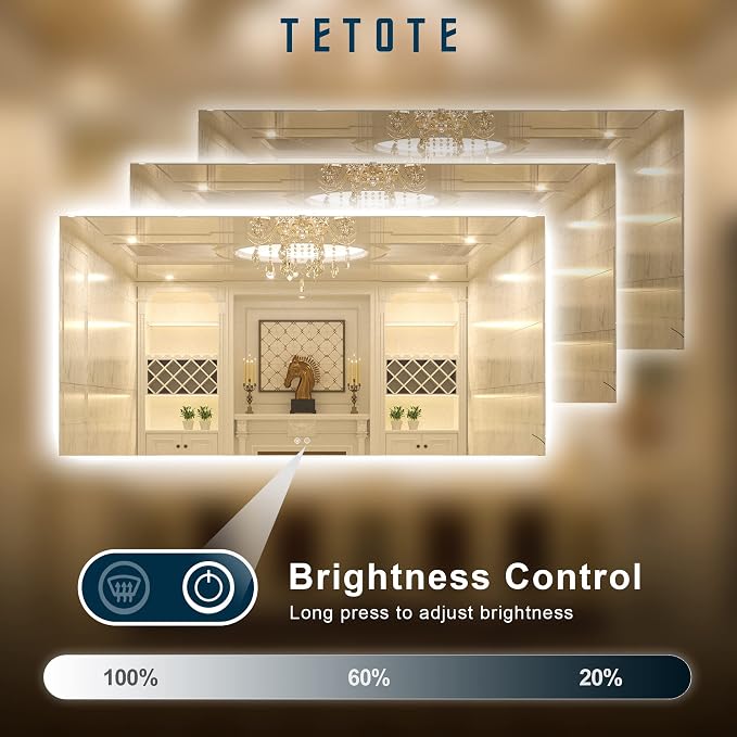 TETOTE 72 x 36 Inch LED Backlit Bathroom Mirror - Image 4