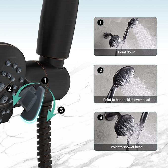SR SUN RISE High Pressure 3-Way Rainfall Shower Faucet, 3 in 1 Shower Head and - Image 6