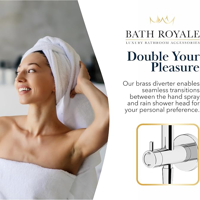 BATH ROYALE Rain Shower Head & Detachable Handheld Spray Combo, Easy Install & - Image 7