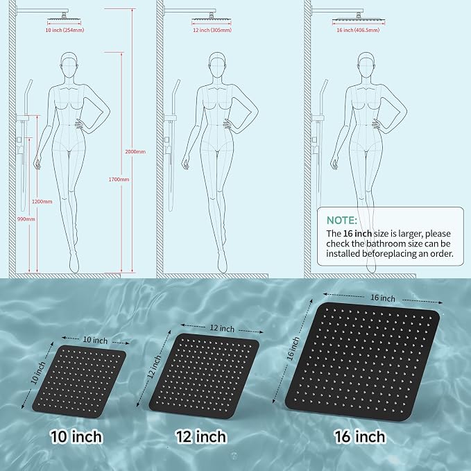SR SUN RISE 12 Inch Rain Shower Head 304 Stailess Steel Matte Black High - Image 3