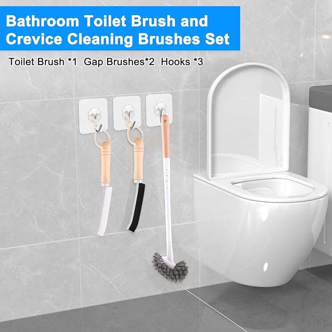 Curved Toilet Bowl Brush and Crevice Cleaning Brushes Set, Bathroom Cleaning - Image 6