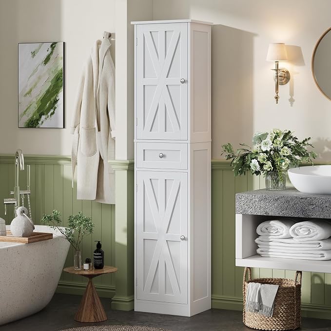 67" H Tall Bathroom Cabinet, Narrow Storage Cabinet by Halitaa