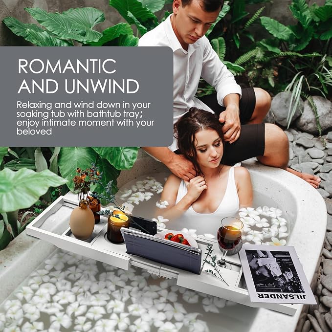 Foldable Bathtub Caddy Tray, Bamboo Bath Tub Tray Table - Image 3