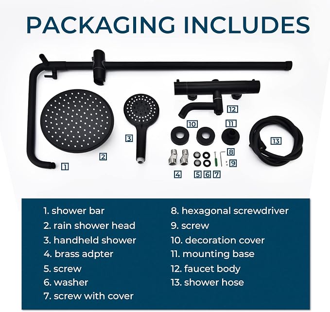 3-Function Thermostatic Outdoor Shower Faucet Set, Exposed Pipe Wall Mount - Image 7