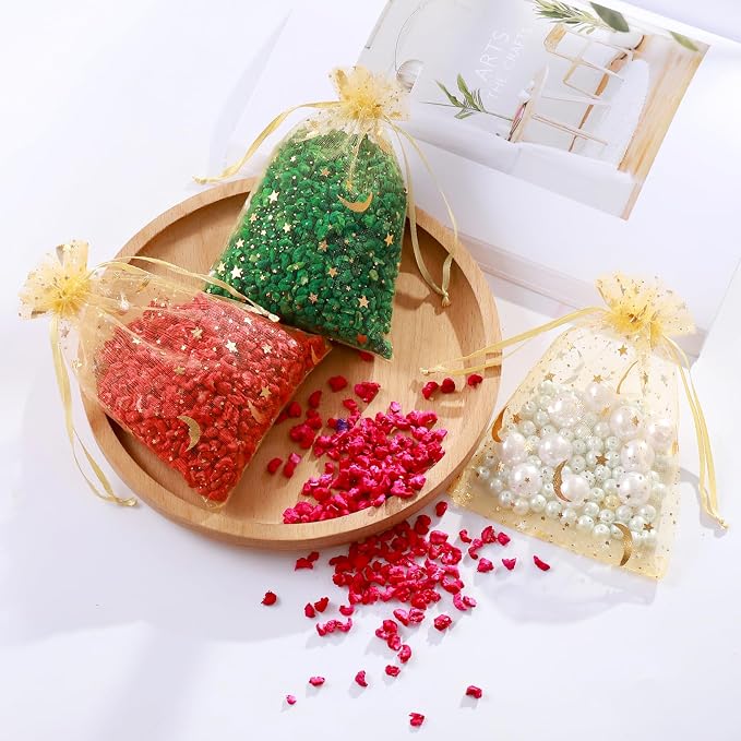 Hopttreely 100 Pieces Moon Star Organza Bags, Mixed Color 4x4.72 Satin - Image 6