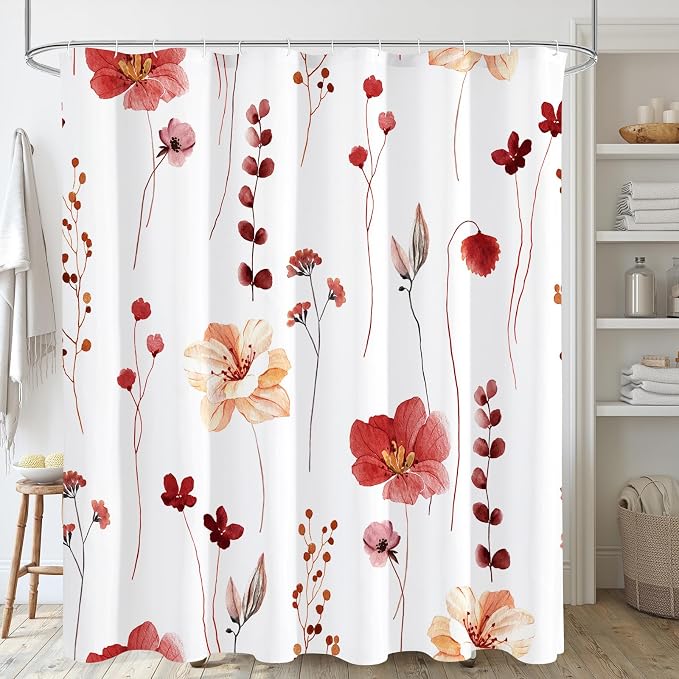 Gibelle Watercolor Floral Shower Curtain, Modern Minimalist Waterproof Fabric by Gibelle