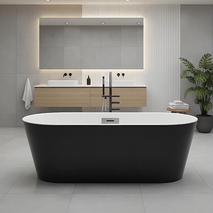 Freestanding Bathtubs 67 Inch Acrylic Freestanding Bathtub – Black & White Free by Homfan