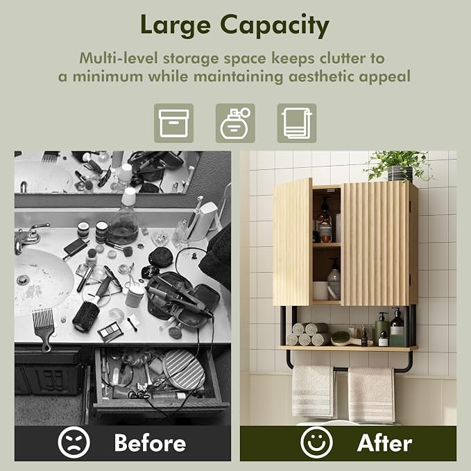 RUSTOWN Fluted Bathroom Wall Cabinet - Image 9