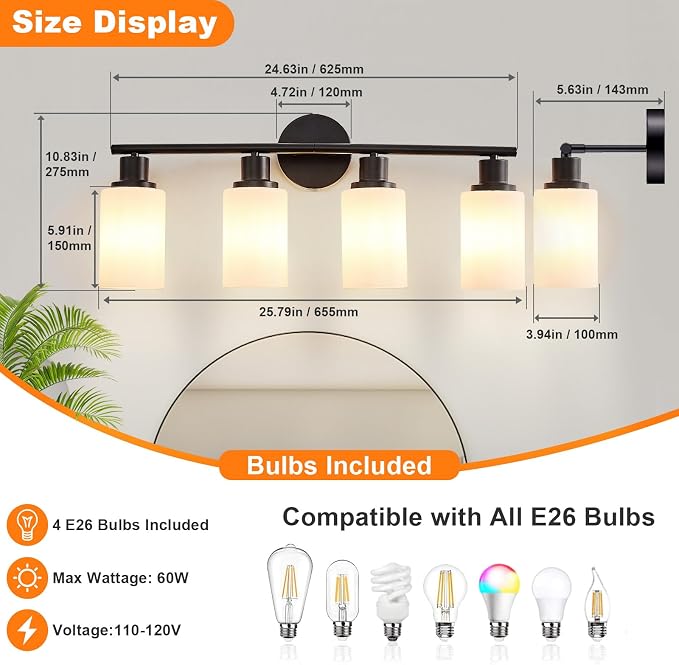 DLLT 4-Light Bathroom Light Fixtures: Black Modern Vanity Lights - Image 6