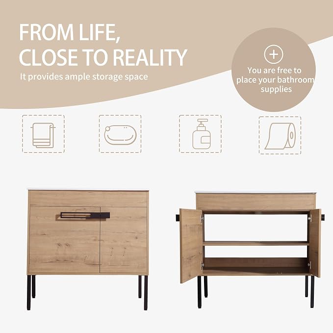 36 inch Bathroom Vanity with Sink, Single Sink Modern Mid Century Bathroom - Image 5