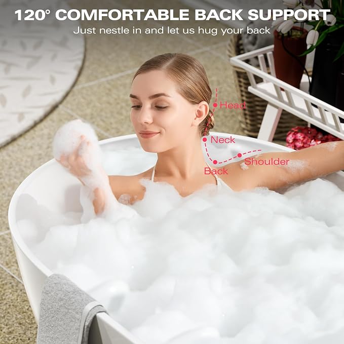 Abruzzo 69" Free Standing Solid Surface Resin Stone Bathtub, Contemporary Oval - Image 3