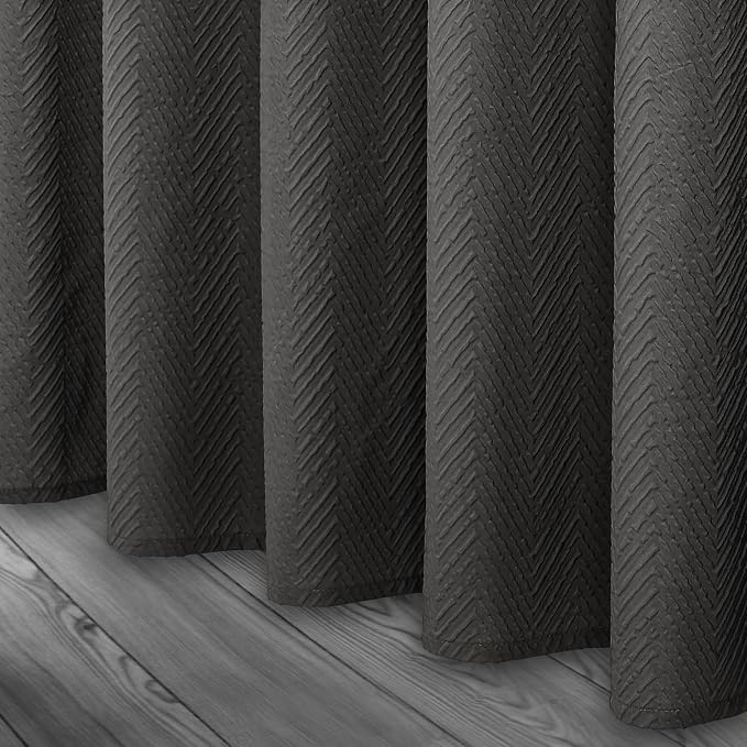 Gibelle Ombre Black Shower Curtain, 3D Embossed Textured Herringbone Fabric - Image 6