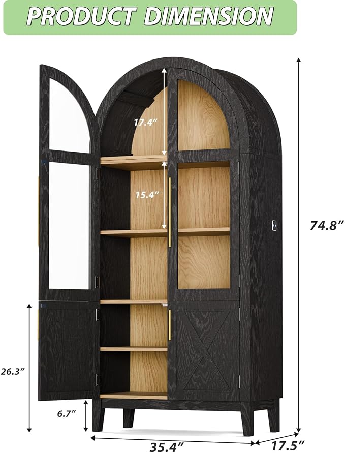74.8”H Arched Storage Cabinet, 5-Tier Arched Kitchen Pantry - Image 2