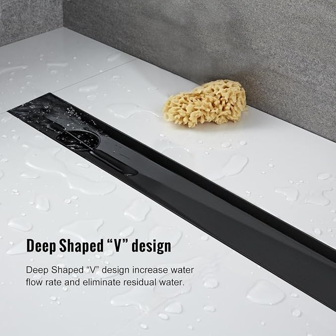 Offset Linear Shower Drain, Matte Black Shower Drain 24 inch - Image 6