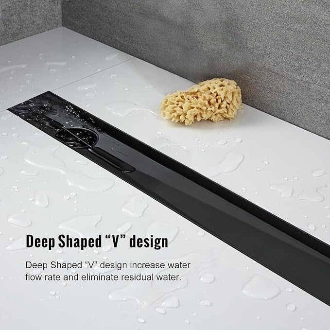 Offset Linear Shower Drain, Matte Black Shower Drain 60 inch - Image 6