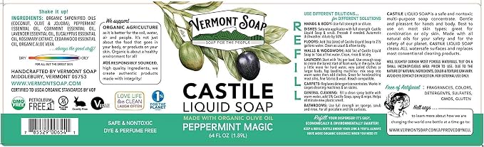 Vermont Castile Soap Peppermint, Gentle Liquid Soap - Image 2