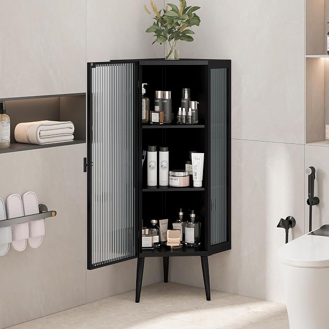 Corner Storage Cabinet with Glass Door - Image 3