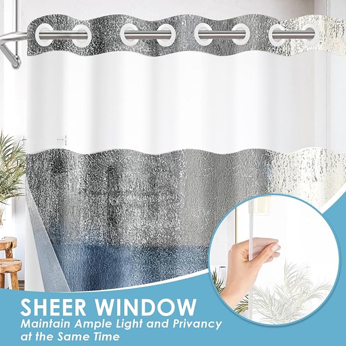 No Hook Blue Grey Painting Shower Curtain - Image 3
