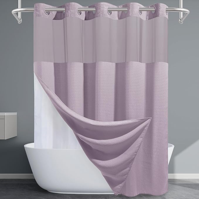 Lavender Long No Hook Shower Curtain by EUTXL