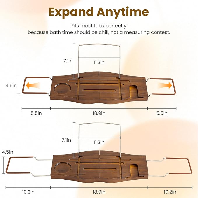 Teak Bathtub Tray Expandable Bathroom Tray - Image 3