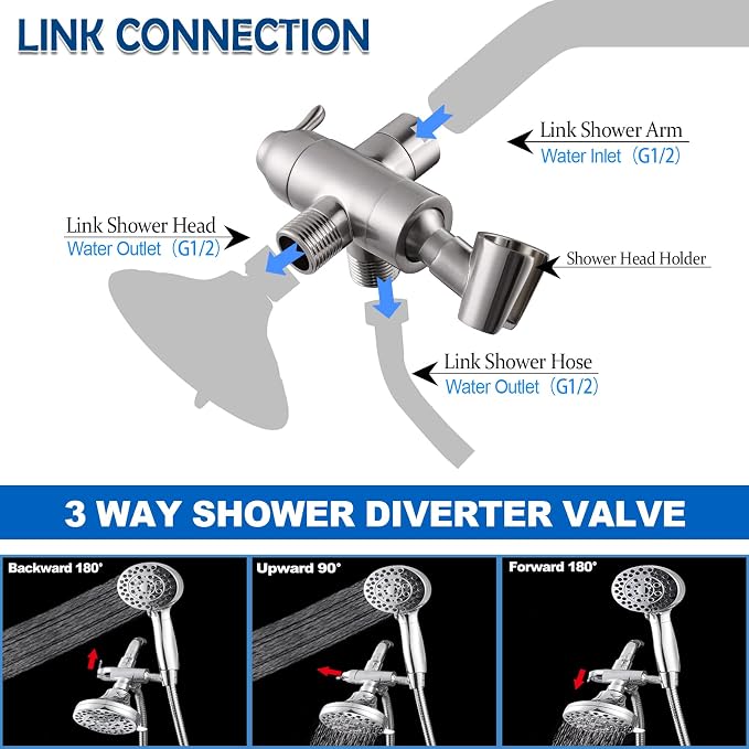 Shower Arm Diverter with Handshower Mount, G1/2 Brass Shower Diverter Valve - Image 3