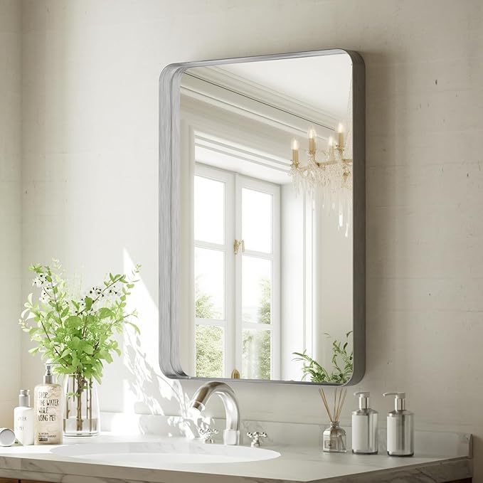 VooBang Bathroom Mirror 20x30 inch, Modern Round Corner Bathroom Vanity Mirror by VooBang