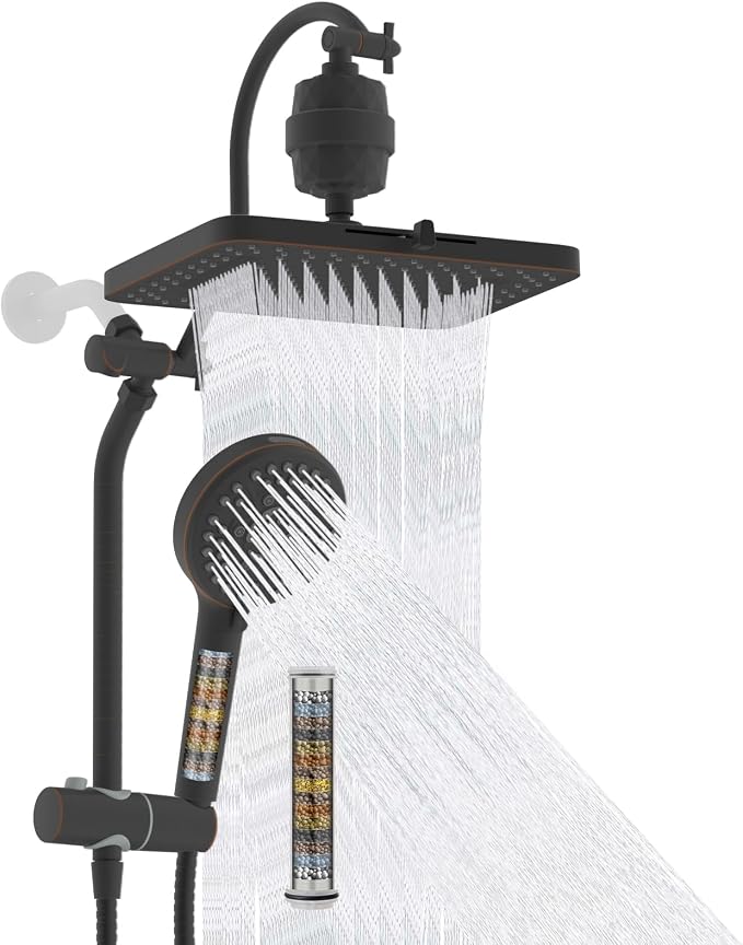 Hibbent 5-spray Filtered Rainfall Shower Head Combo, High Pressure 13'' by Hibbent