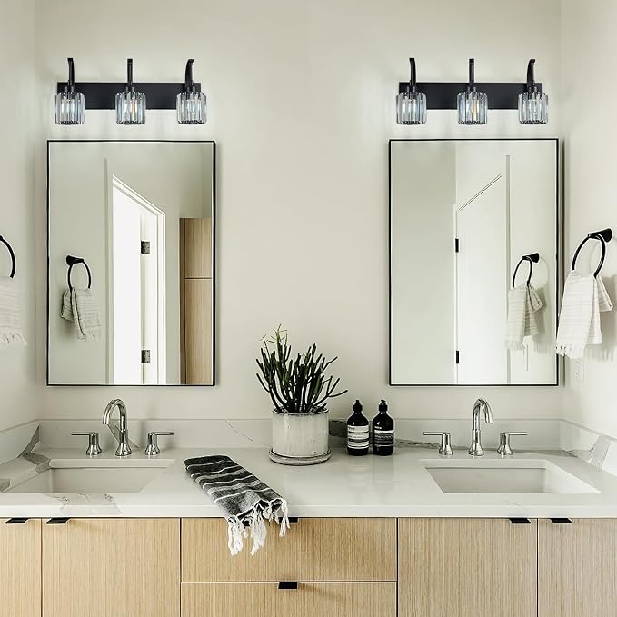 3-Light Crystal Vanity Light, Modern Black Bathroom Wall Sconce - Image 3