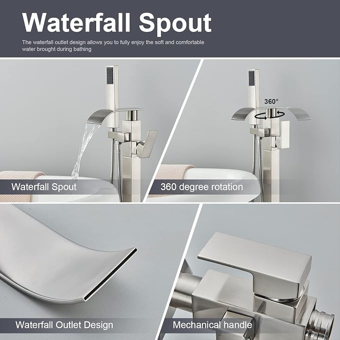 Senlesen Stainless Steel Bathroom Free Standing Tub Filler Faucet Brushed - Image 4