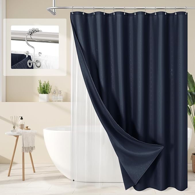 MitoVilla 3 in 1 Shower Curtain Set, Waterproof Fabric Hotel Bathroom Curtain by MitoVilla