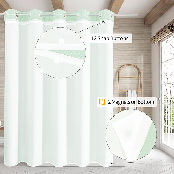 MitoVilla No Hooks Needed Extra Long Shower Curtain Liner Set - Image 2
