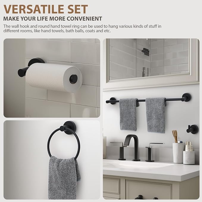 Matte Black Bathroom Hardware Set 4 Piece Towel bar Set, Towel Rack - Image 4