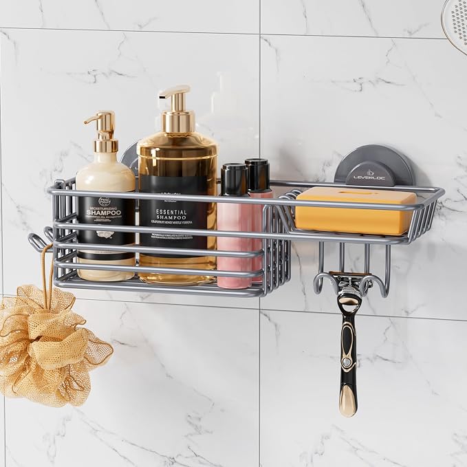 LEVERLOC Shower Caddy Suction Cup, Heavy Duty Bathroom Organizer by LEVERLOC