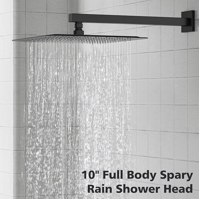 Gabrylly Black Shower System, High-Pressure 10" Stainless Steel Rain Showerhead - Image 3