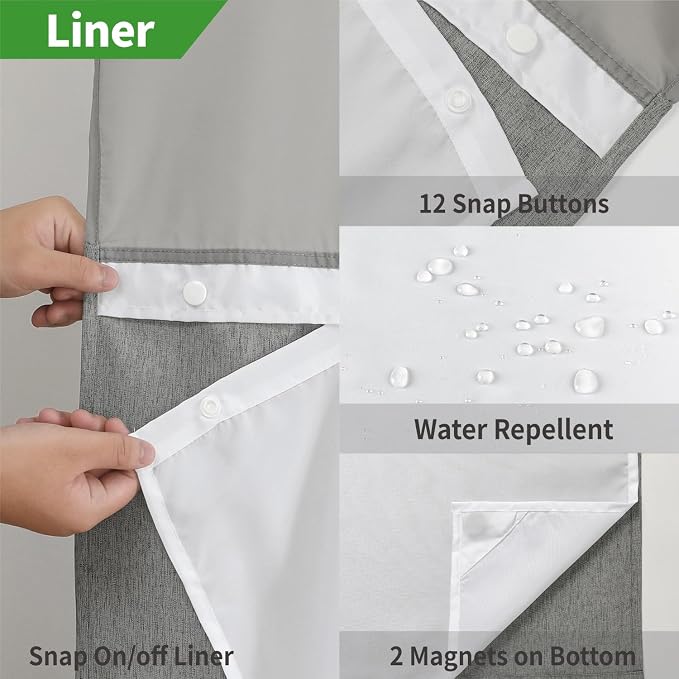 Extra Long No Hooks Needed Linen Textured Shower Curtain - Image 5