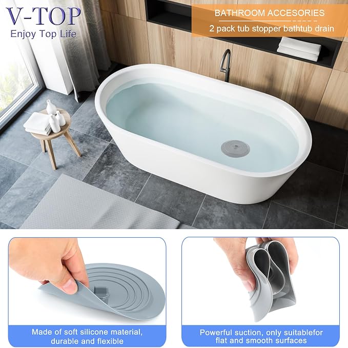 Shower Drain Hair Catcher Tub Stopper, V-TOP Drain Cover - Image 3