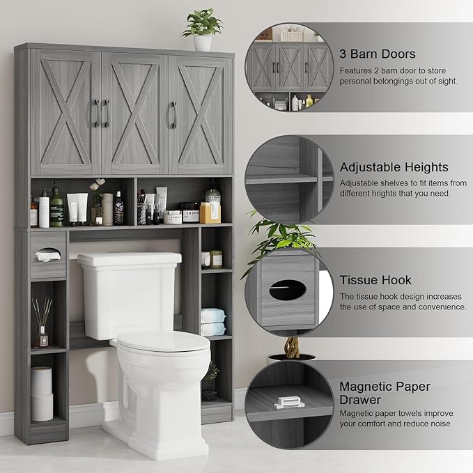 Over The Toilet Storage Cabinet, Farmhouse Toilet Cabinet Rack - Image 3