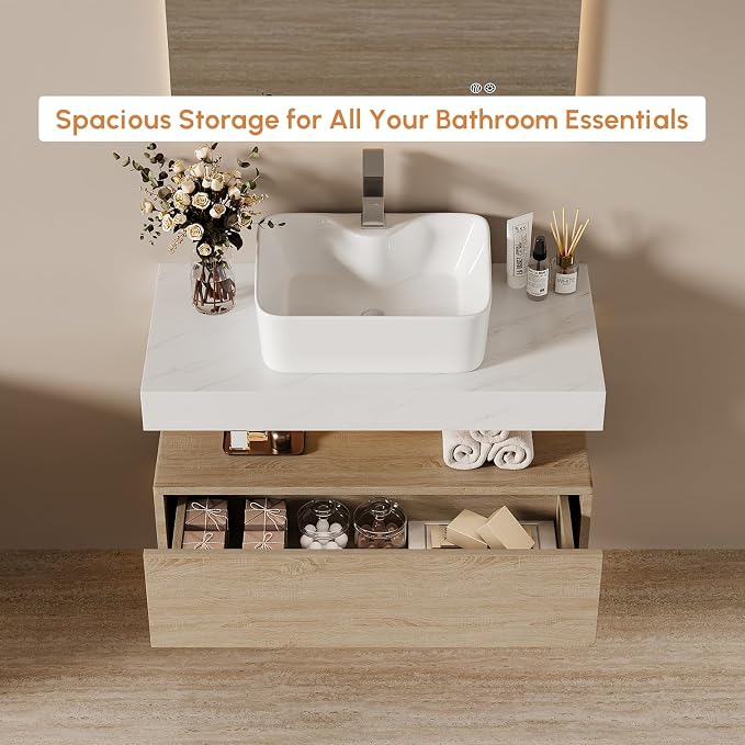 35.4" Floating Bathroom Vanity Wall-Mounted Storage Cabinet Single Piece Set - Image 6