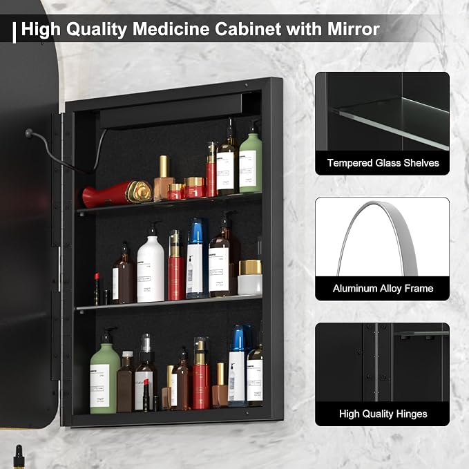 20x31 Inch Arched LED Medicine Cabinet - Image 3