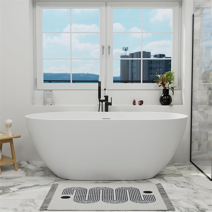 GIVINGTREE 59'' Freestanding Solid Surface Resin Stone Bathtub, Contemporary - Image 8