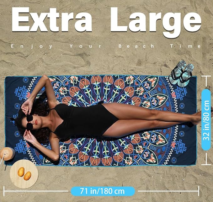 2 Pack Microfiber Lightweight Beach Towel Sand Free Quick Dry Absorbent Thin - Image 3