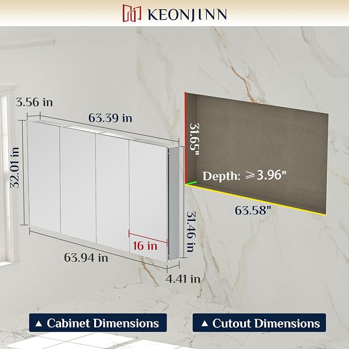 Keonjinn 64 x 32 Inch Medicine Cabinet, Assembly Required, Lightweight - Image 2