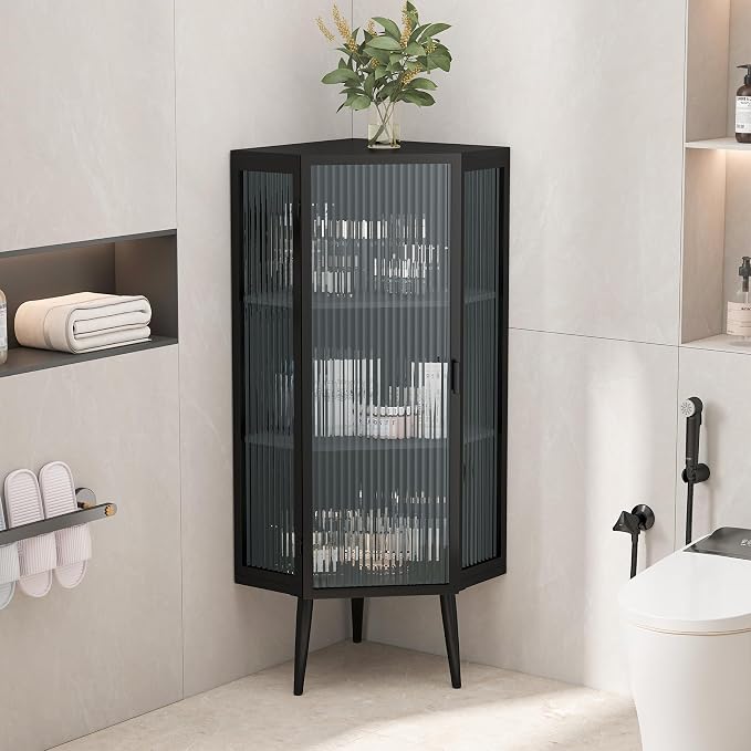 Corner Storage Cabinet with Glass Door by PRINKROOMY