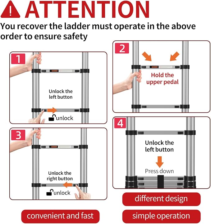 Telescoping Ladder, 10.5FT Aluminum Multi-Purpose Collapsible Ladder - Image 2