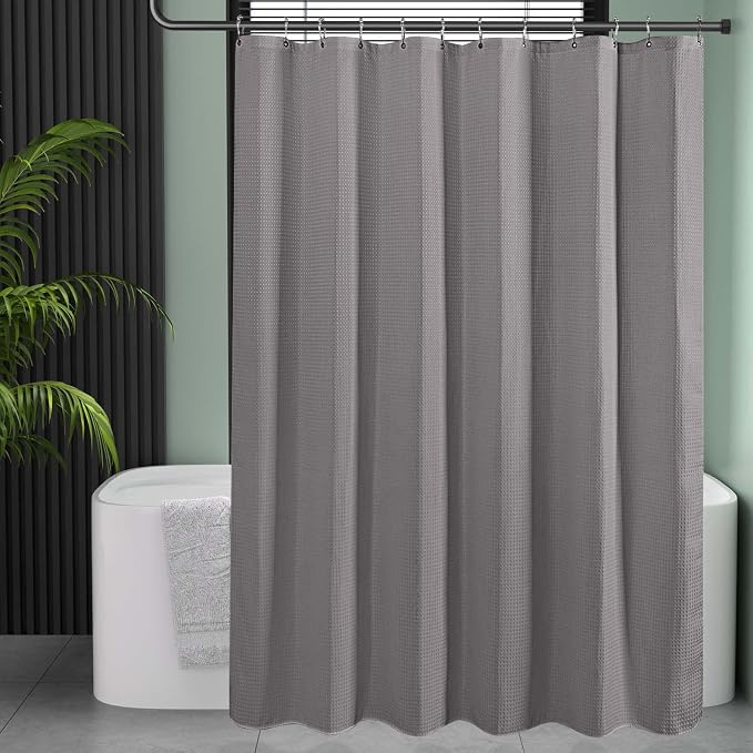 AmazerBath Grey Shower Curtain, Waffle Shower Curtain Gray, Premium Fabric - Image 8