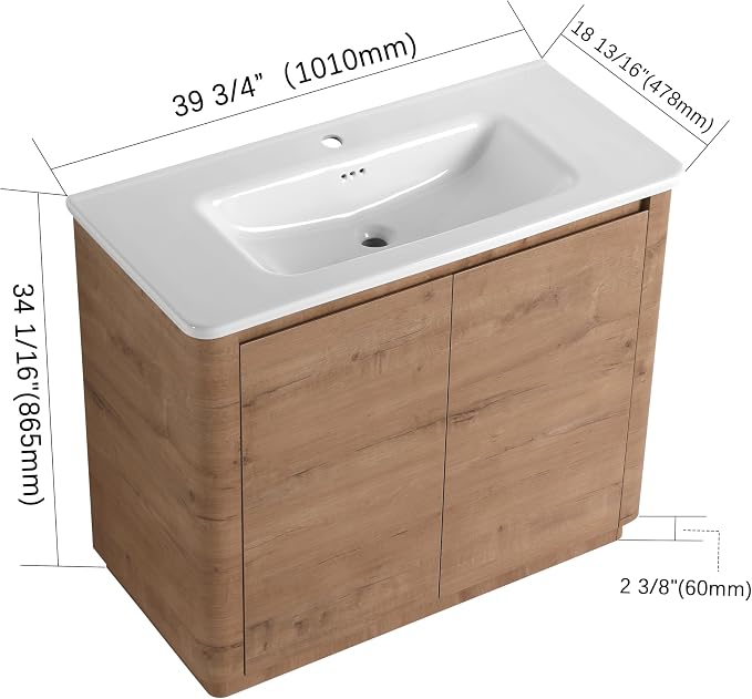 40 Inch Bathroom Vanity with Sink, Wooden Bathroom Cabinet with Soft Close Doors - Image 2