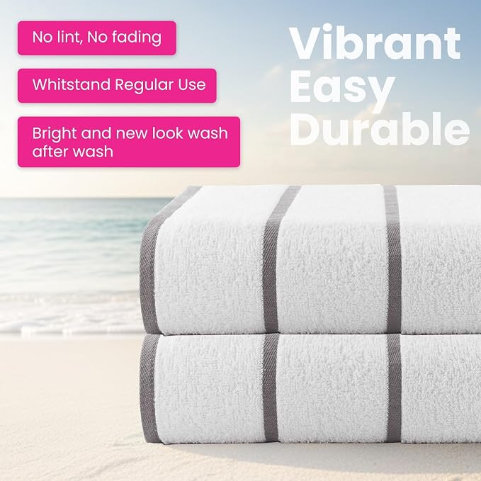 CASA COPENHAGEN Cabana Pool 2 Pieces Large Bath Sheet Set 70" x 35", 550 GSM - Image 2