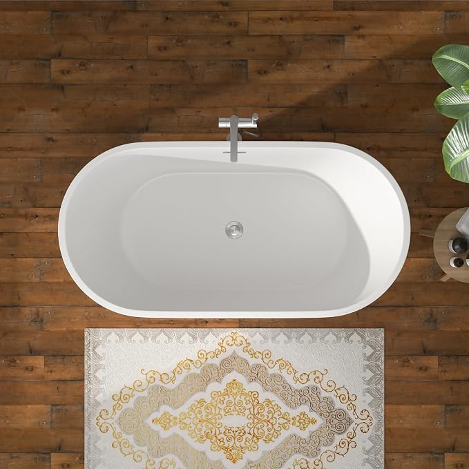 59 Inch Freestanding Acrylic Bathtub White Roll Top Soaking Tub - Image 3