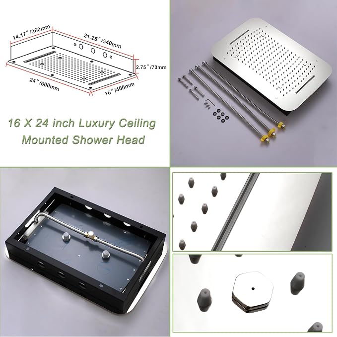 Polished Chrome 16X24 inch Ceiling Mounted Shower Head Set, Digital Display - Image 6