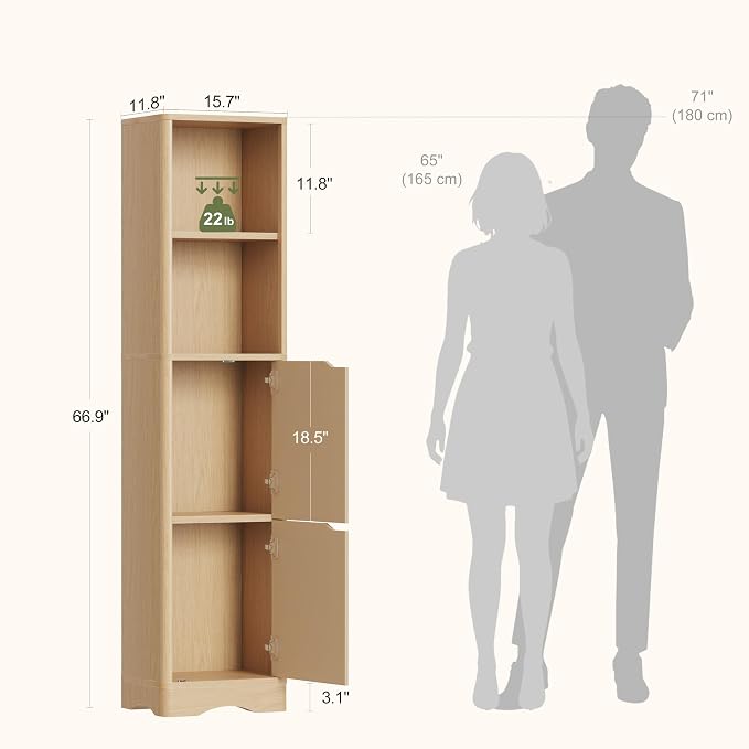 67" Tall Bathroom Organizer and Storage, Narrow Storage Cabinet - Image 3